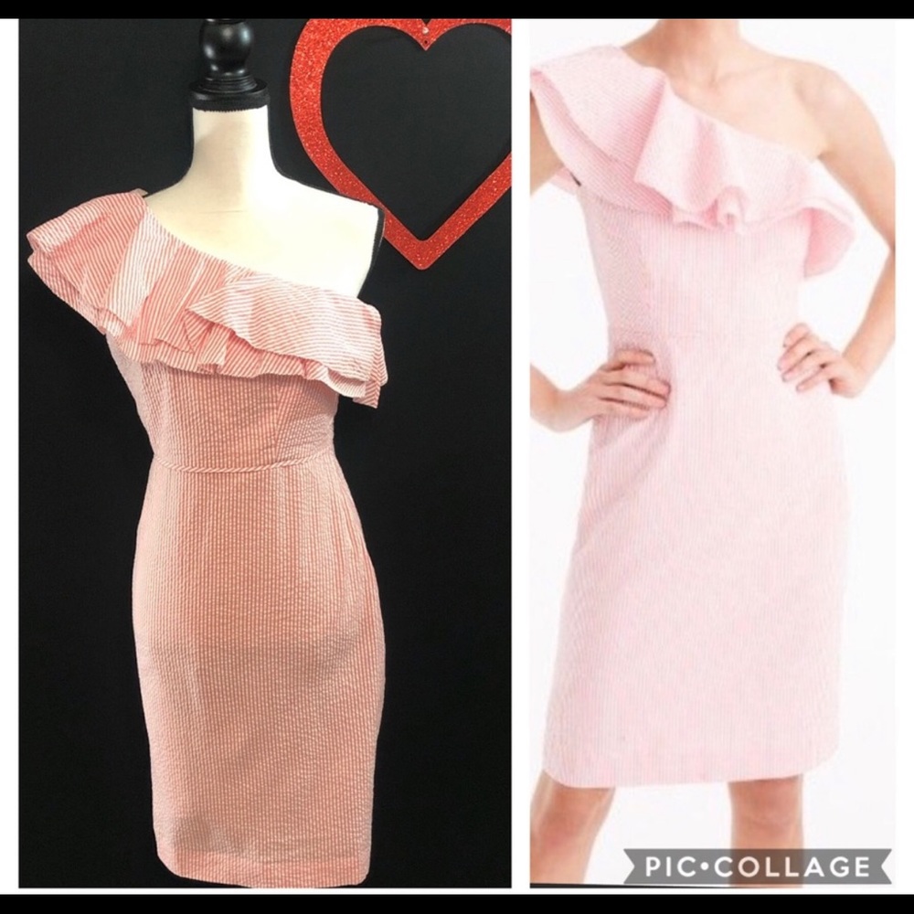 Size 8- J Crew one shoulder seersucker dress
